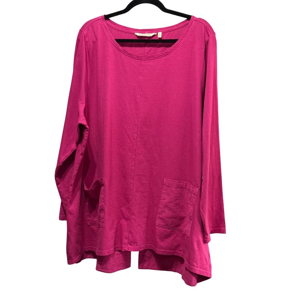 Soft Surroundings Womens Fuchsia Long Sleeve Cotton Tunic Top 2X With Pockets